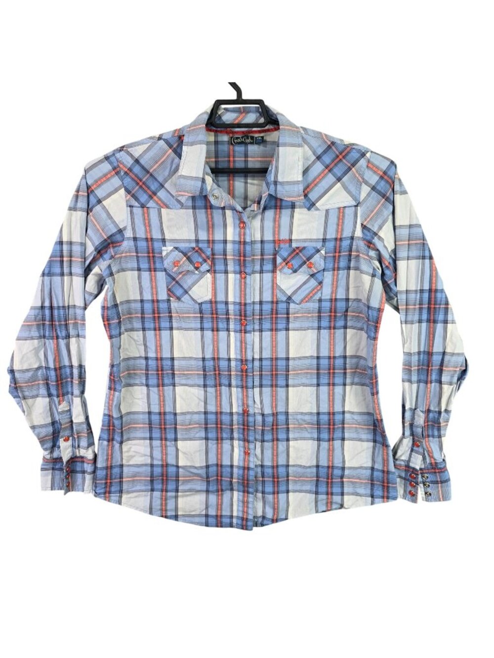 Womens Cruel Girl Blue Red Button-Up Plaid Western Shirt 100% Cotton Size XXL